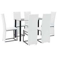 vidaXL Essgruppe 7-tlg. Stahl und Hartglas Schwarz und  Weiß