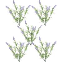 Shoppartners 5x Groene/lilapaarse Lavandula/lavendel kunstplanten 44 cm bosje Lila