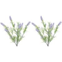 Shoppartners 2x Groene/lilapaarse Lavandula/lavendel kunstplanten 44 cm bosje Lila