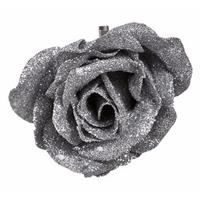Decoratie kunstbloem roos zilver 9 cm Zilver
