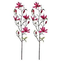 Shoppartners 2x Fuchsia roze Magnolia/beverboom kunsttak kunstplant 80 cm Fuchsia