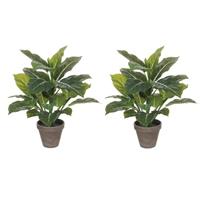 Shoppartners 2x Groene Philodendron kunstplanten 49 cm in grijze pot Groen