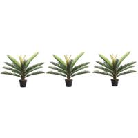 Shoppartners 3x Groene boomvaren kunstplant 75 cm in zwarte plastic pot Groen