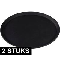 2x Kunststof dienbladen rond met antislip 40,5 cm Zwart