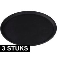 3x Kunststof dienbladen rond met antislip 40,5 cm Zwart