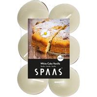 Candles by Spaas 12x Geurtheelichtjes White Cake Vanilla/wit 4,5 branduren Creme