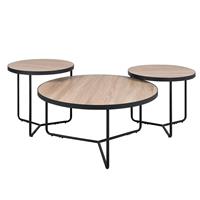 BELIANI Salontafel set van 3 lichtbruin/zwart MELODY