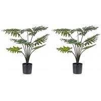Shoppartners 2x Groene Philodendron kunstplant 60 cm in zwarte pot Groen