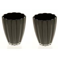 Bellatio 2x Bloemvorm vazen zwart glas 17 cm Zwart
