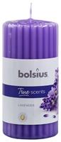 True Scents Duft Stumpenkerze geriffelt Lavendel blaulila, 12 cm Kerze - Bolsius