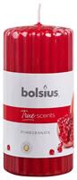 True Scents Duft Stumpenkerze geriffelt Granatapfel rot, 12 cm Kerze - Bolsius