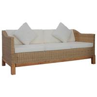 vidaXL 3-Sitzer-Sofa mit Polstern Natürliches Rattan Braun