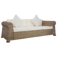 vidaXL 3-Sitzer-Sofa mit Polstern Natürliches Rattan Braun