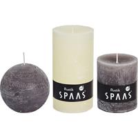 Candles by Spaas 3x Ivoorwitte/taupe rustieke stompkaarsen en bolkaars set Multi