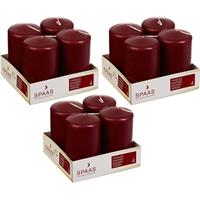 Candles by Spaas 12x Bordeaux rode cilinderkaars/stompkaars 5 x 8 cm 12 branduren Rood
