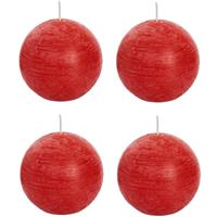 Candles by Spaas 4x Rode rustieke bolkaarsen 8 cm 24 branduren Rood