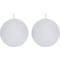 Candles by Spaas 2x Witte rustieke bolkaarsen 8 cm 24 branduren Wit