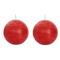 Candles by Spaas 2x Rode rustieke bolkaarsen 8 cm 24 branduren Rood