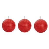 Candles by Spaas 3x Rode rustieke bolkaarsen 8 cm 24 branduren Rood