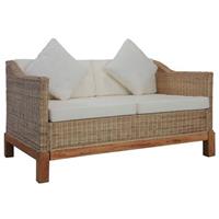 vidaXL 2-Sitzer-Sofa mit Auflagen Natur Rattan Braun