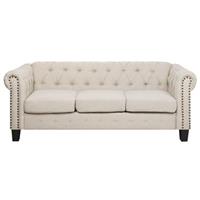 Beliani Driezitsbank stof beige rechte poten CHESTERFIELD