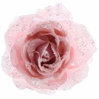 Decoratie kunstbloem roos poeder roze 14 cm Roze