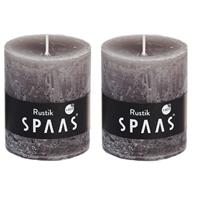 Candles by Spaas 2x Taupe rustieke cilinderkaarsen/stompkaarsen 7x8 cm Bruin