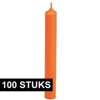 100x Oranje dinerkaarsen 18 cm Oranje