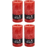Candles by Spaas 4x Rode rustieke cilinderkaarsen/stompkaarsen 7x13 cm Rood