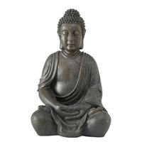 Deco by Boltze Boeddha beeld Zen - kunststeen - antiek donkergrijs - 32 x 26 x 50 cm -