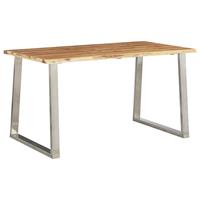 VidaXL Eettafel 140x80x75 cm massief acaciahout en roestvrij staal