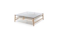 Gazzda Fawn Coffee Table - Houten salontafel - Whitewash - 90 x 90 cm - Glazen tafelblad grijs