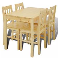 VidaXL Houten eetkamertafel met vier stoelen (naturel)