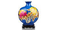 Fine Asianliving Chinese Vaas Porselein Handgemaakt Wheat Straw Blauw