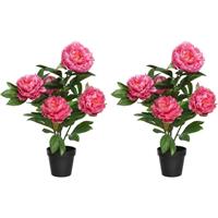 Shoppartners 2x Roze Paeonia/pioenrozen struik kunstplanten 57 cm in pot Roze