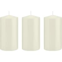 Trend Candles 3x Ivoorwitte cilinderkaarsen/stompkaarsen 8x15 cm 69 branduren Wit