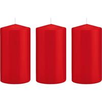 Trend Candles 3x Rode cilinderkaarsen/stompkaarsen 8 x 15 cm 69 branduren Rood