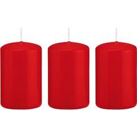 Trend Candles 3x Rode cilinderkaarsen/stompkaarsen 5 x 8 cm 18 branduren Rood