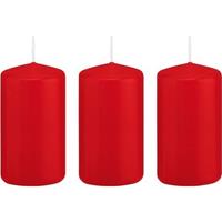 Trend Candles 3x Rode cilinderkaarsen/stompkaarsen 5 x 10 cm 23 branduren Rood