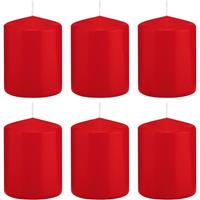 Trend Candles 6x Rode cilinderkaarsen/stompkaarsen 6 x 8 cm 29 branduren Rood