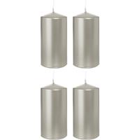 Trend Candles 4x Zilveren cilinderkaarsen/stompkaarsen 6 x 12 cm 40 branduren Zilver