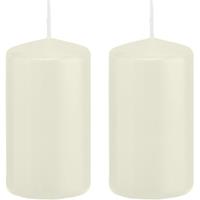 Trend Candles 2x Ivoorwitte cilinderkaarsen/stompkaarsen 6x12 cm 40 branduren Wit