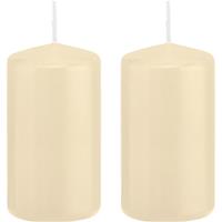 Trend Candles 2x Cremewitte cilinderkaarsen/stompkaarsen 6x12 cm 40 branduren Wit