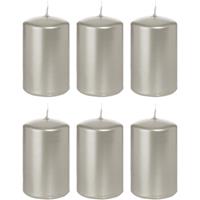 Trend Candles 6x Zilveren cilinderkaarsen/stompkaarsen 5 x 8 cm 18 branduren Zilver