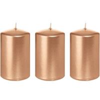 Trend Candles 3x Rosegouden cilinderkaarsen/stompkaarsen 5 x 8 cm 18 branduren Goudkleurig