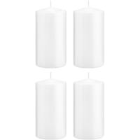 Trend Candles 4x Witte cilinderkaarsen/stompkaarsen 8 x 15 cm 69 branduren Wit
