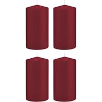 Trend Candles 4x Bordeauxrode cilinderkaarsen/stompkaarsen 8x15cm 69 branduren Rood