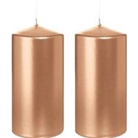 Trend Candles 2x Rosegouden cilinderkaarsen/stompkaarsen 6x12 cm 40 branduren Goudkleurig