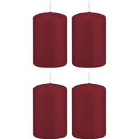 Trend Candles 4x Bordeauxrode cilinderkaarsen/stompkaarsen 5x8 cm 18 branduren Rood