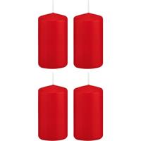 Trend Candles 4x Rode cilinderkaarsen/stompkaarsen 5 x 10 cm 23 branduren Rood